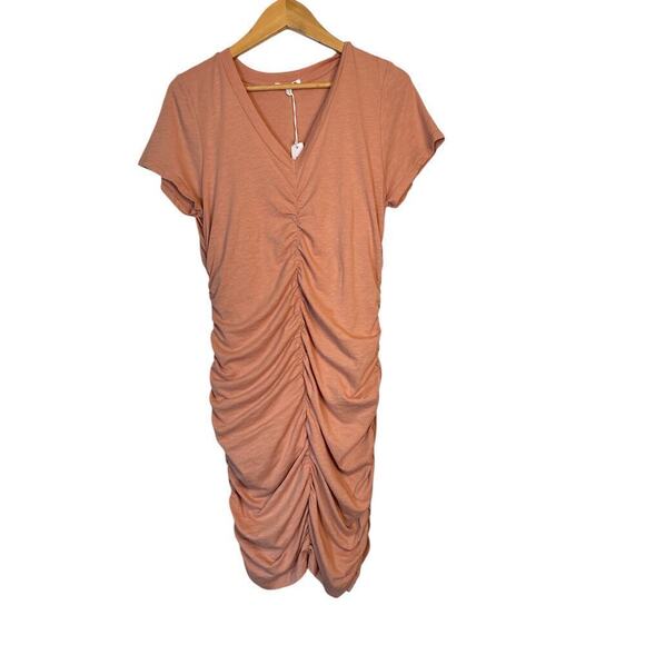 Sundry Women's V-Neck Short Sleeve Stretch Ruched Mini Dress Size XL Pink NWT - Picture 2 of 9